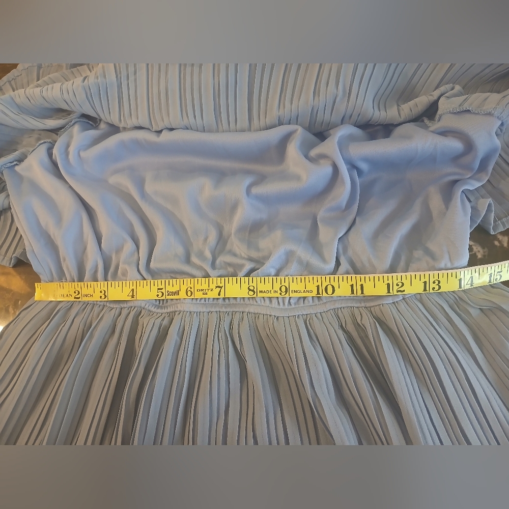 Elegant Blue Pleated Dress - Picture 6 of 12